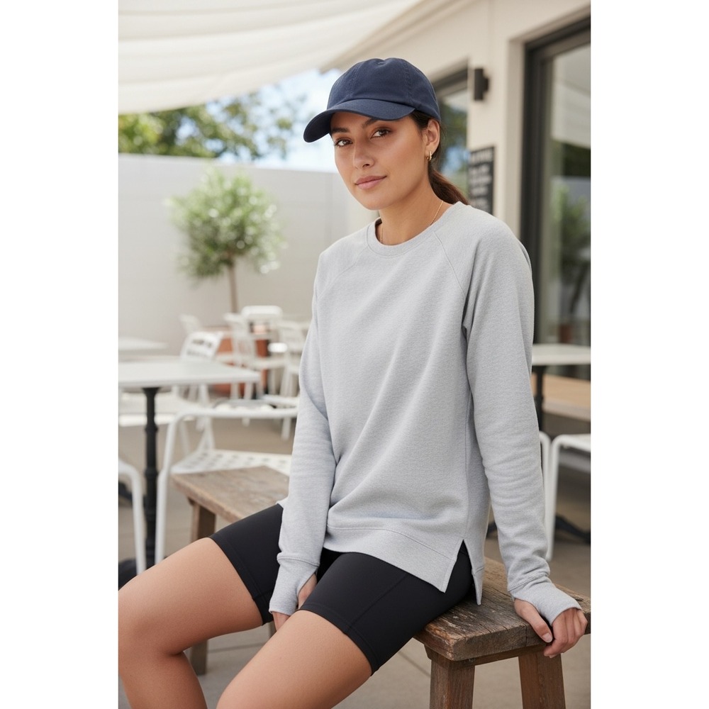 Athleta Coaster Luxe Sweatshirt Grey Modal Blend Thumbhole Pullover Womens Large